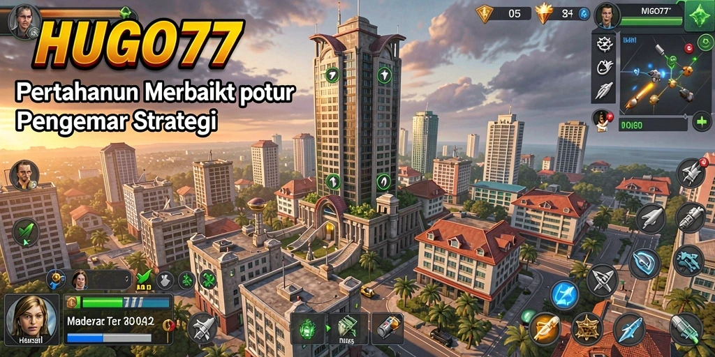 Tampilan gameplay aksi Tower Defense HUGO77 yang menegangkan.
