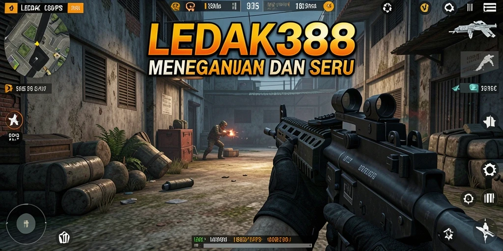 Screenshot LEDAK388 menampilkan aksi intens gameplay FPS.
