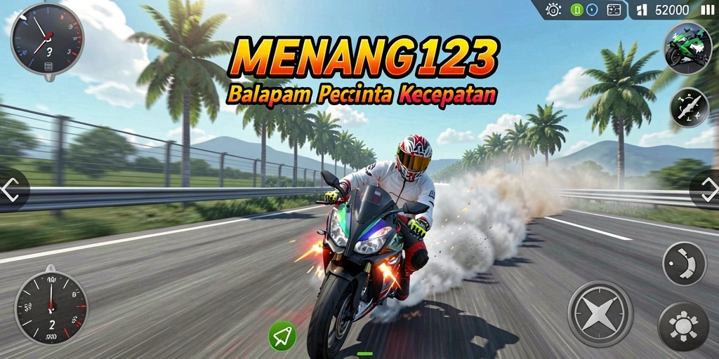 Tampilan gameplay seru dari MENANG123 saat balapan motor.